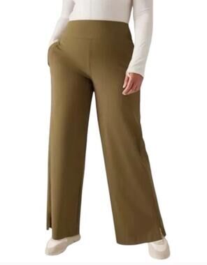 ATHLETA Cosmic Wide Leg Pant Acacia Olive Lightweight Travel Sz 8